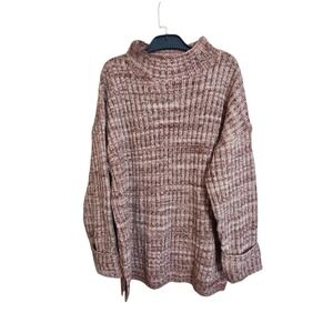 Old Navy Mock Neck Sweater Large Marled Brown & Cream Oversized Pullover Tunic